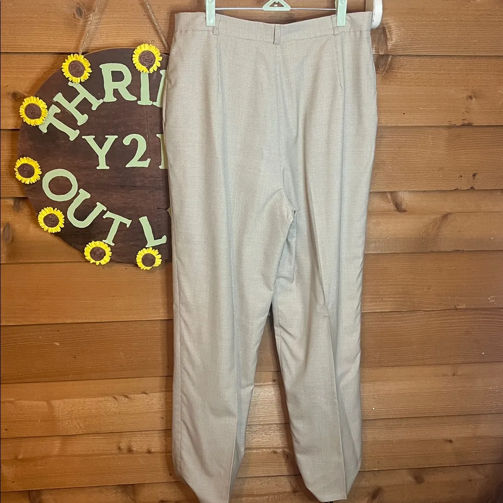 Vintage Jos A Bank Micro Houndstooth Beige Tan Wool Pleat Hi Rise Trouser 16 - Image 3