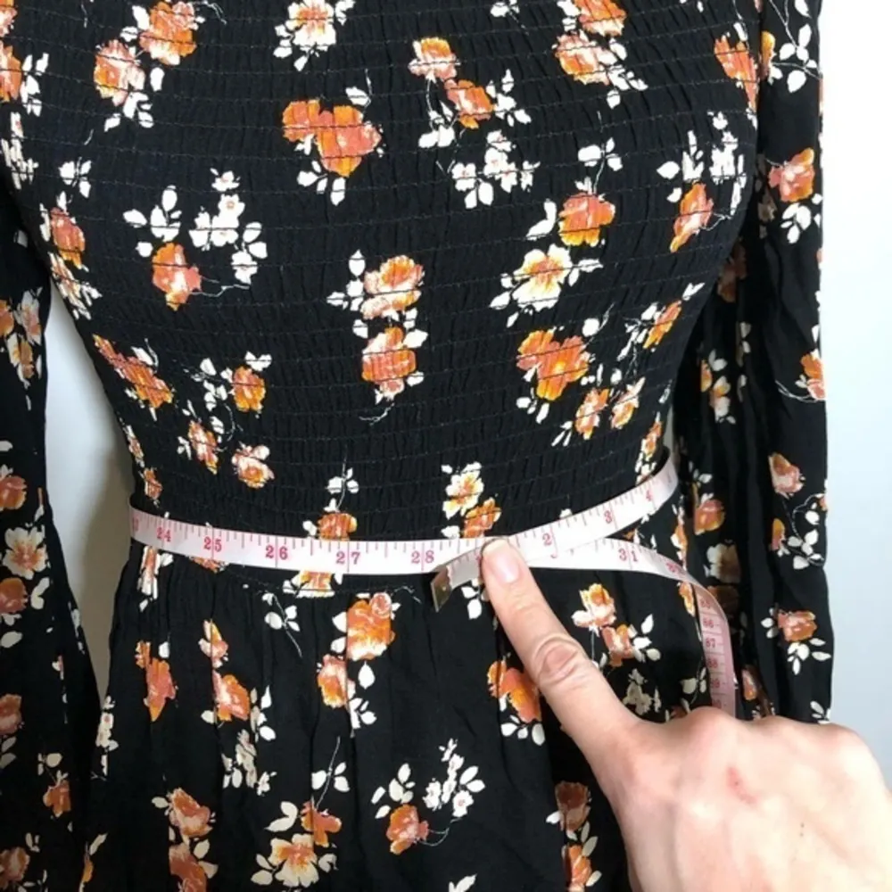 NWOT Long Sleeve Black Floral Mini Smocked Dress - Image 7