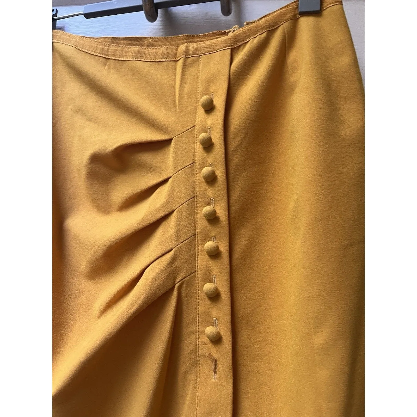 Jones New York Mustard Yellow Pencil Skirt 2 Gathered button academia stretch - Image 7