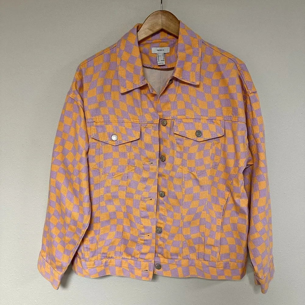 Oversized Checkered Denim Jacket - Image 4