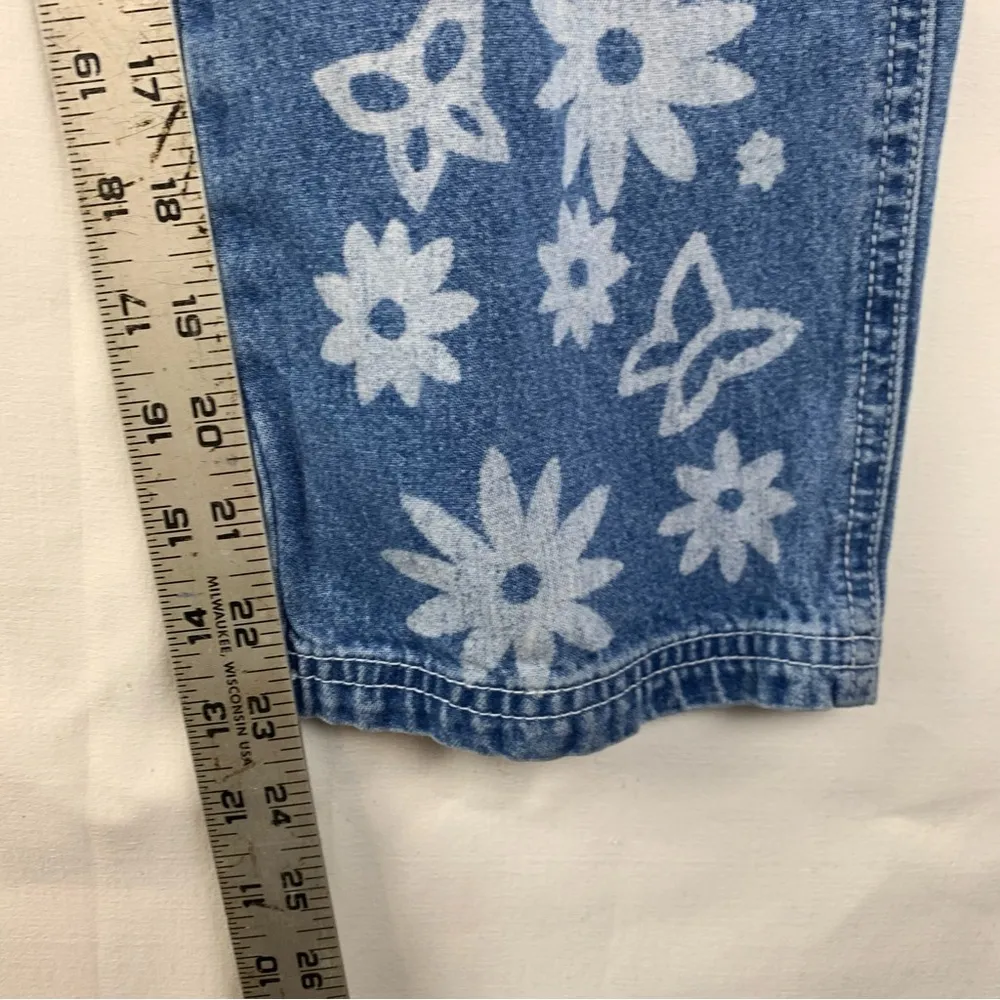 Revolt juniors size small denim overalls stamped floral y2k vintage blue - Image 7