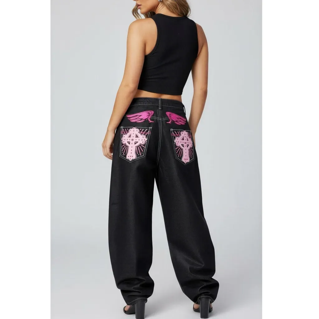 JADED LONDON XL Colossus Super Baggy Jeans, Pink Sapphire, 26” - Image 5