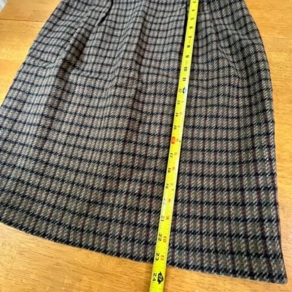Tofy Size 14 Classic Wool Brown Retro A Line Midi Skirt Plaid Boho Chic‎ Casual - Image 9
