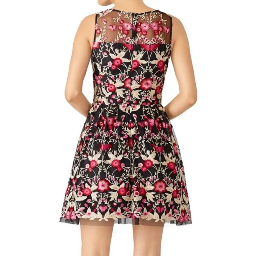 SHOSHANNA MIDNIGHT Black Pink Bayard Embellished Floral Mesh Mini Dress Size 8 - Image 2