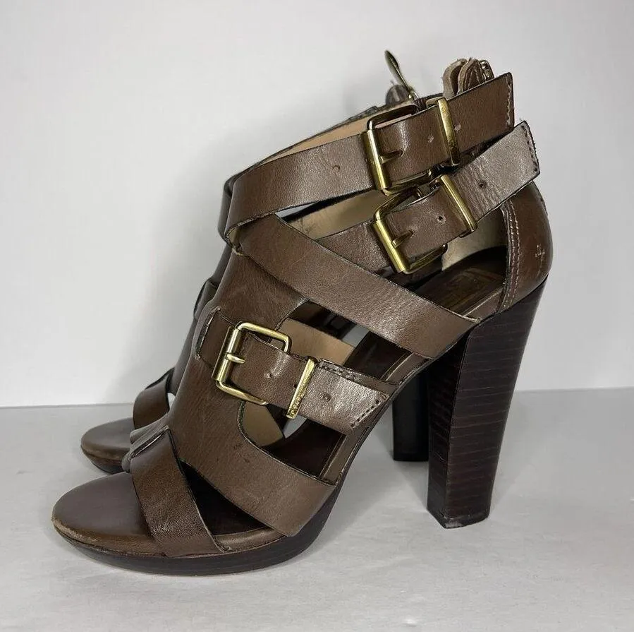 POUR LA VICTOIRE Women’s Strappy Sandal Heels 6.5M Brown Leather Made in Brazil - Image 3