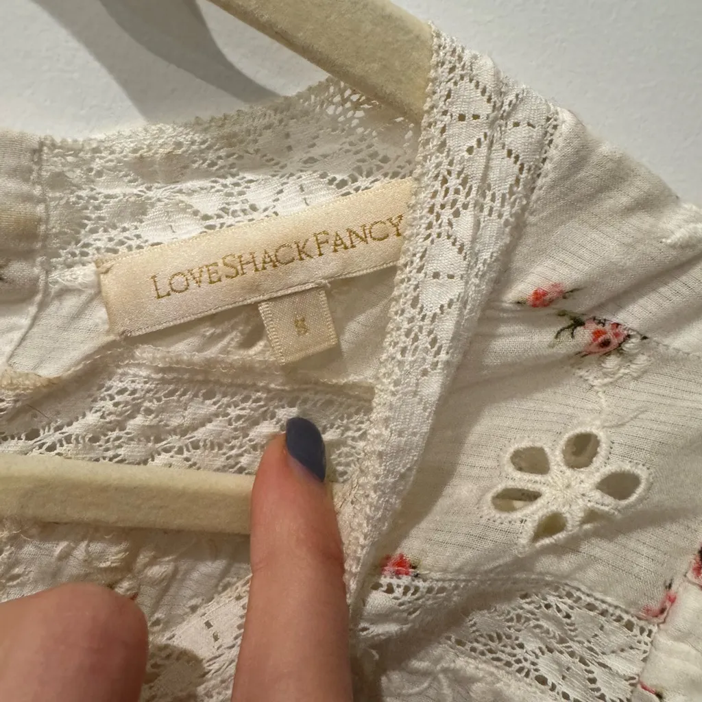 LoveShackFancy Cream and Pink Embroidered Blouse - Image 2