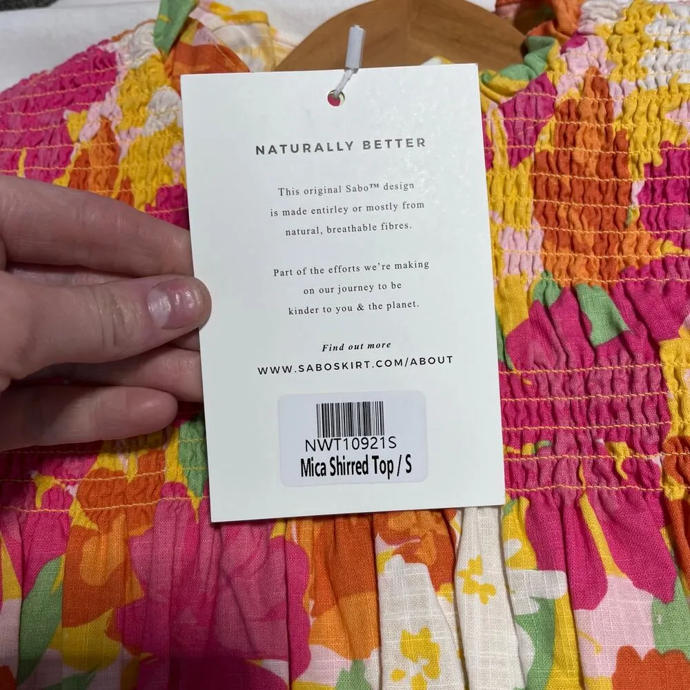 Sabo Mica Shirred Top in colorful Floral long sleeve Women's size small/4 new! Pink - Image 2