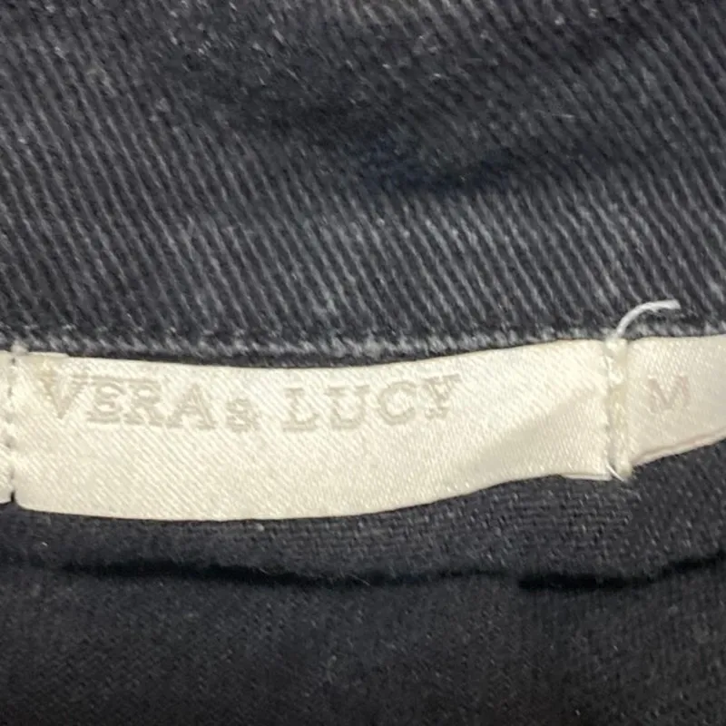 Vera & Lucy Black Floral Embroidered Button Down Distressed Denim Jeans Jacket M - Image 4