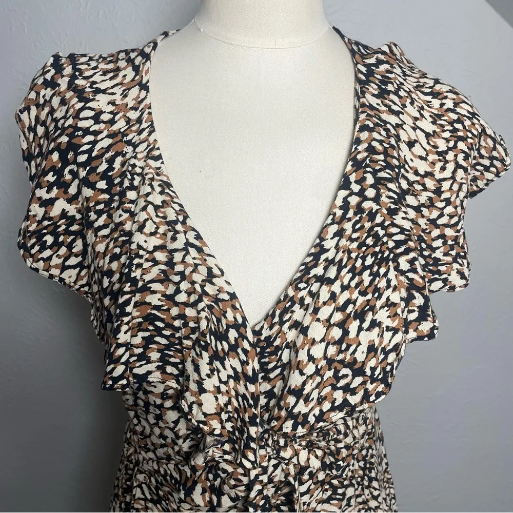 Free‎ People Ruffle V-Neck Flutter Sleeve Tie Waist Dress L | Boho Feminine - Image 3