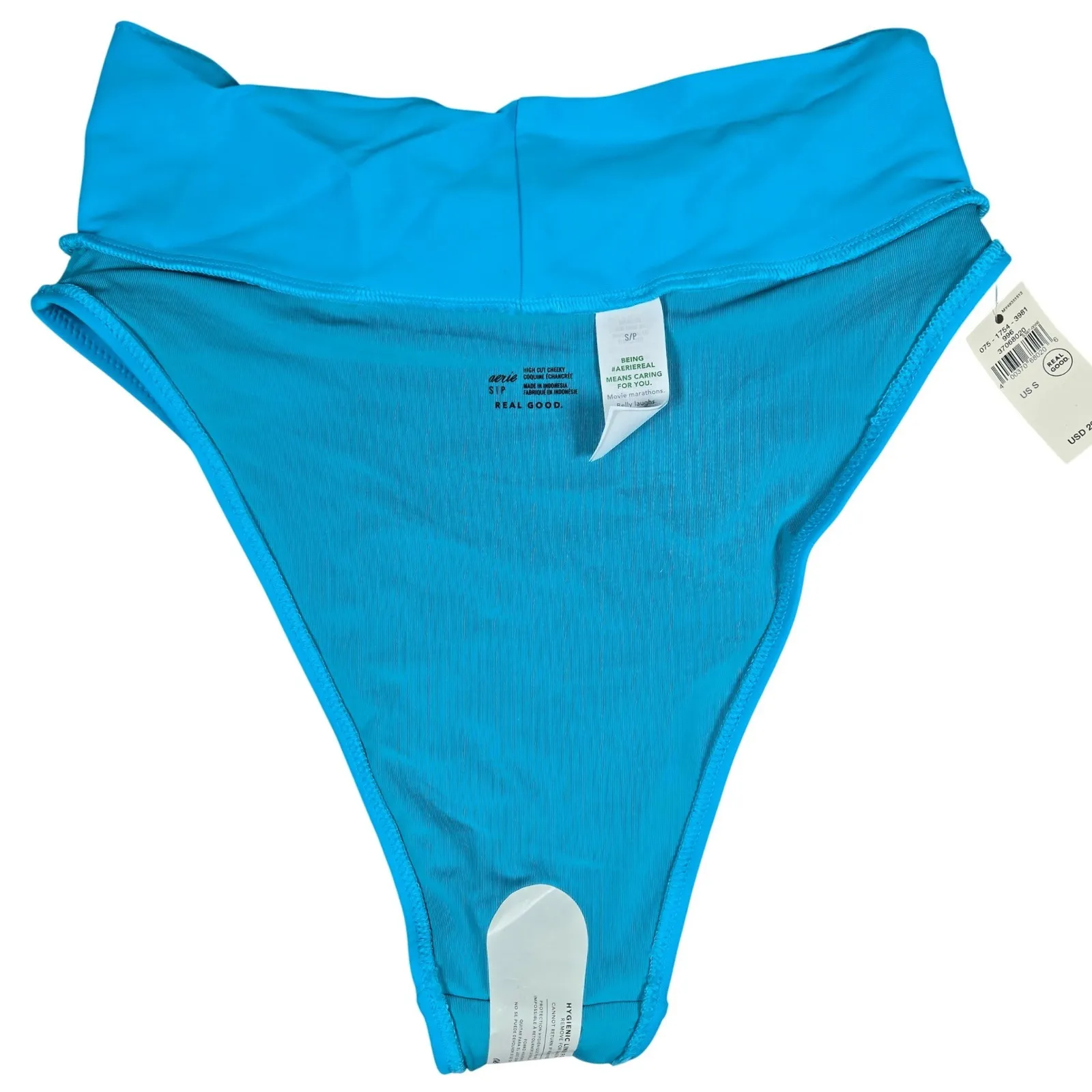 Aerie High Cut Cheeky Bikini Bottoms Blue Size S Real Good Swim - Image 4