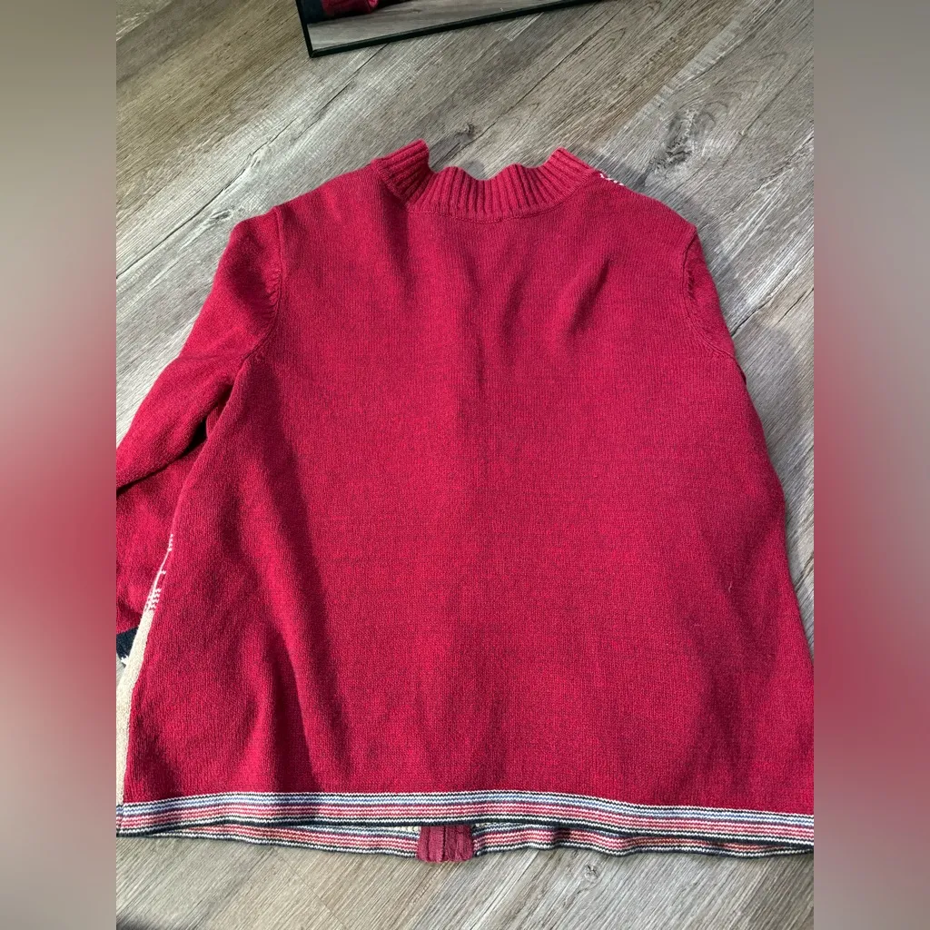 Vtg Nordic Snowflake Patchwork Knit Multi Color Sweater Cardigan Christmas 2X Red - Image 7