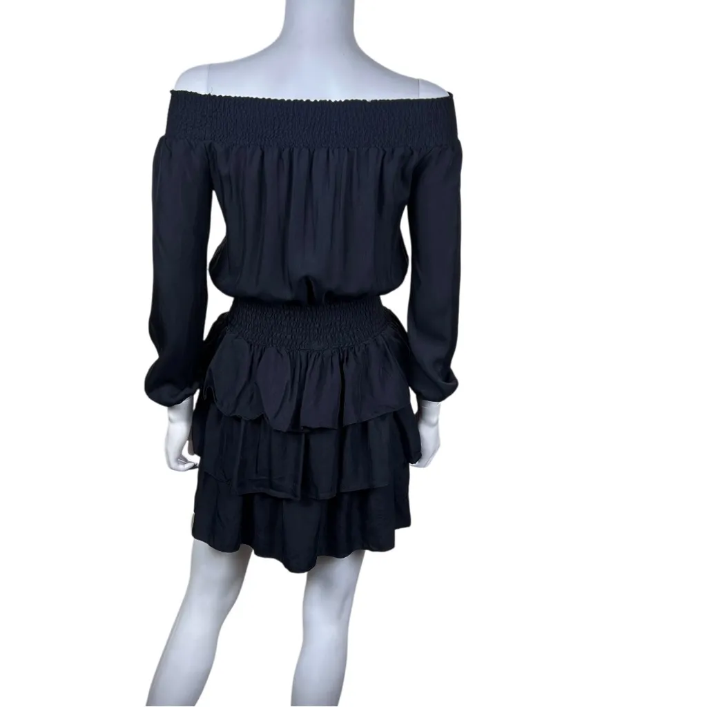Micheal Micheal Kors 100% Silk Tiered Ruffle Off the Shoulder Mini Dress Black Size XS - Image 3