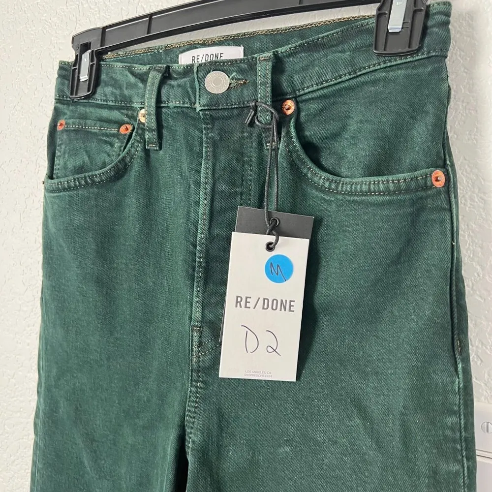 $210 NWT RE/DONE 70S ULTRA HIGH RISE STOVE PIPE WASHED EVERGREEN JEANS SZ 25 - Image 4