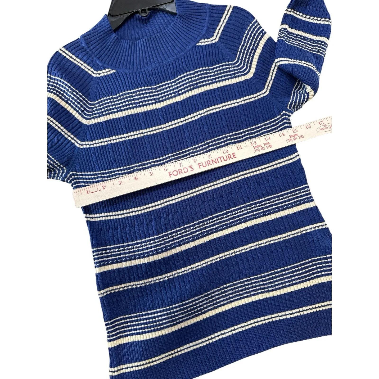 Brooks Brothers Silk Cotton Striped Sweater Women's Medium Blue White 3/4 Sleeve - Image 6
