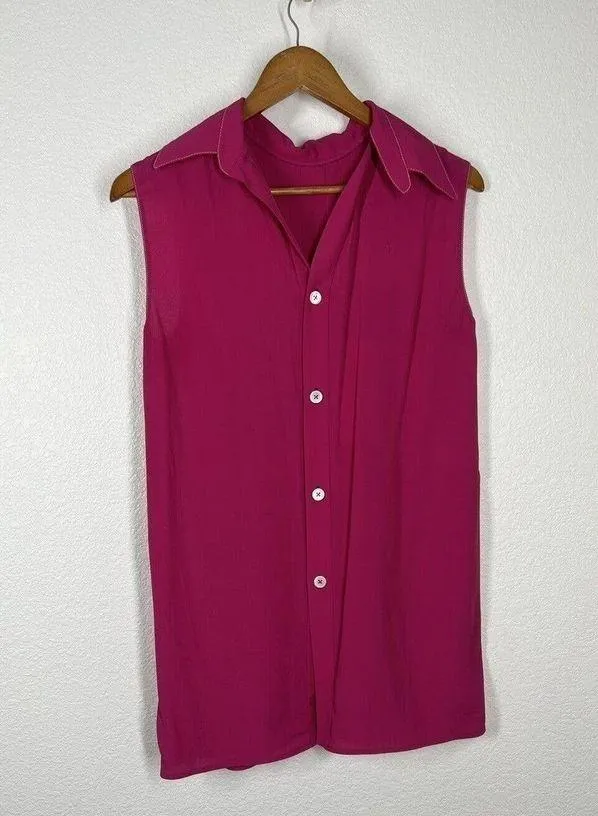 Marni Washed Crepe Tank Top Size 40 US 4 Starlight Pink Pleated Button Back - Image 3