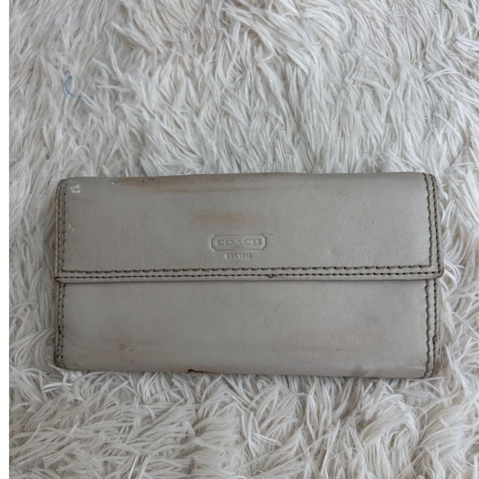 Vintage Coach Beige Leather Turnlock Wallet Clutch Foldover Billfold Card Holder - Image 3