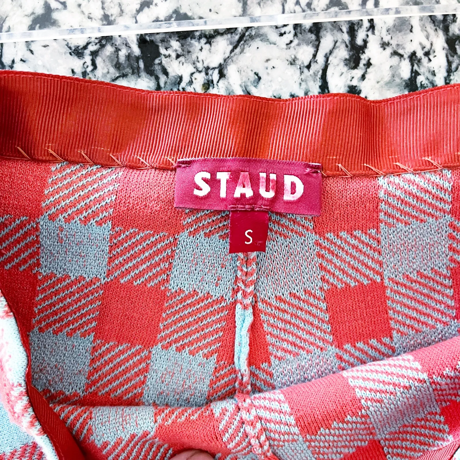 Staud Avalanche Blue Gingham Plaid Knit Pants - Image 4
