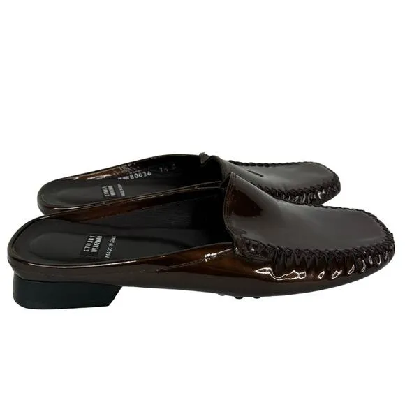 Stuart Weitzman Turtle Bronze Patent Leather Brown Mules Slides‎ Size 7.5 - Image 2