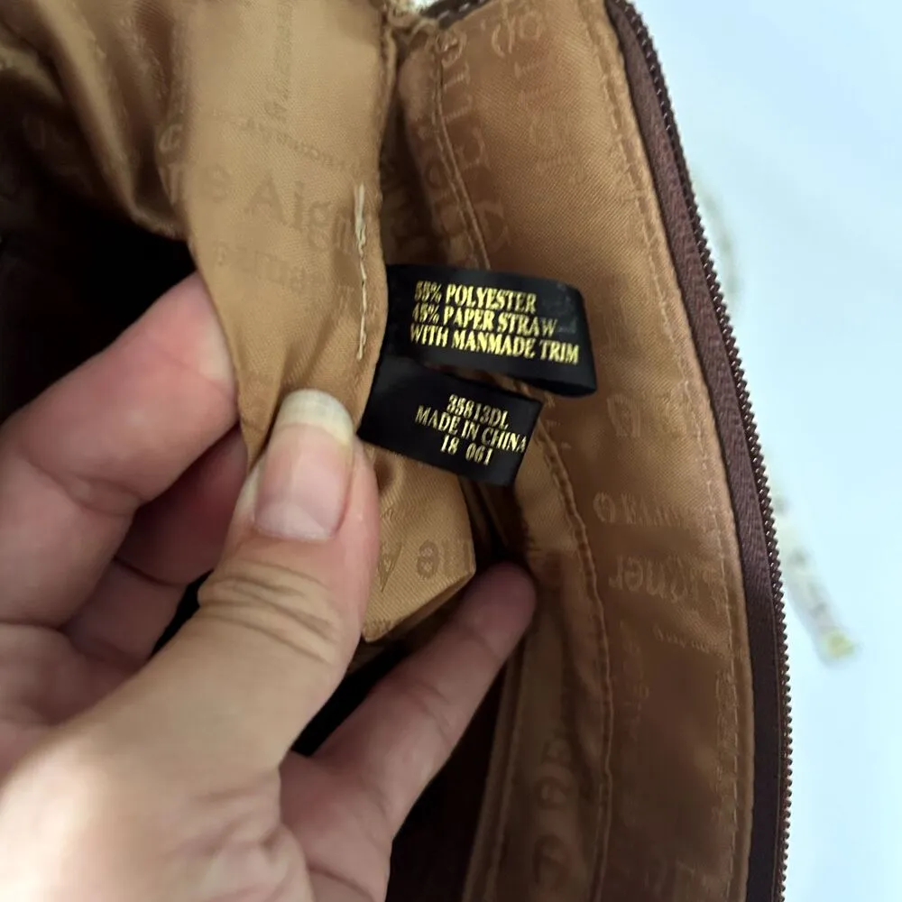 ETIENNE AIGNER Brown Leather Trim Woven Inner Pocket Shoulder Bag Purse - Image 9