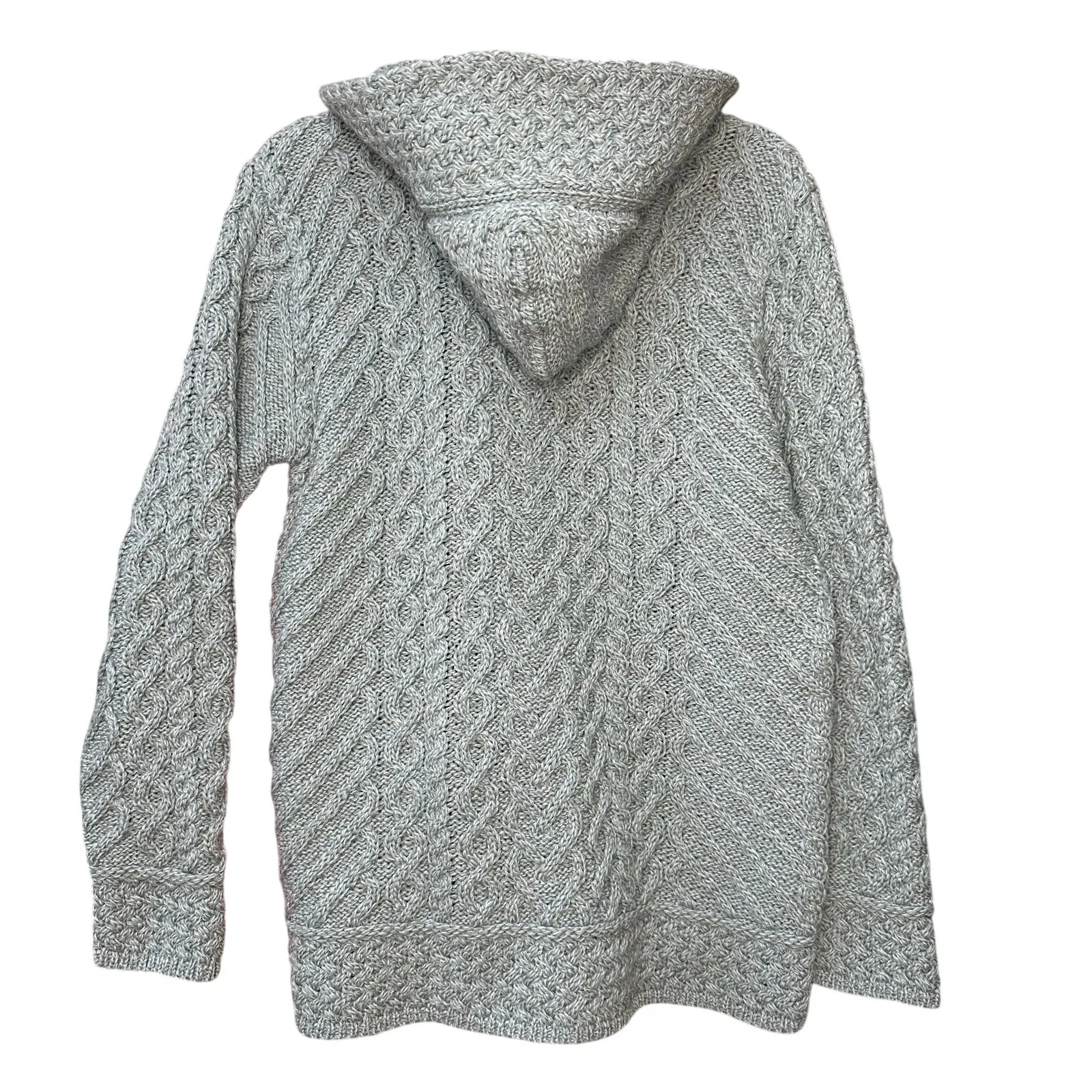 Blarney Woolen Mills Aran hooded cardigan Size Large Wool Green - Image 5