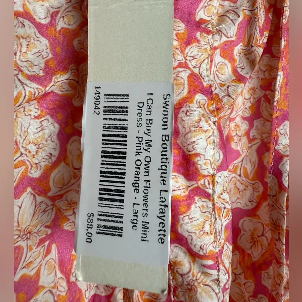 Pinch Women Size Large Ruffles Mini Floral Dress Short Puffy Sleeves Modest‎ New Orange - Image 3