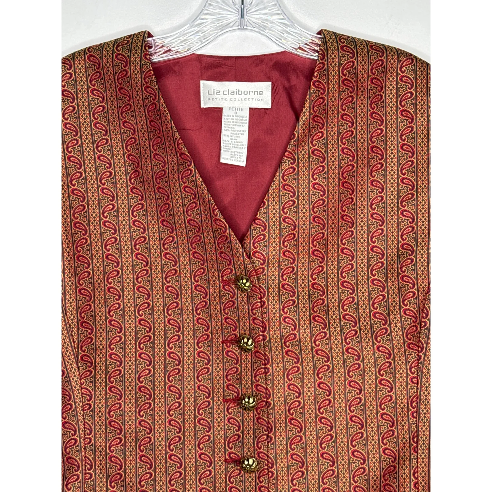 Vintage Liz Claiborne Petite Paisley Tapestry Vest Size 8 Button Front preppy - Image 10