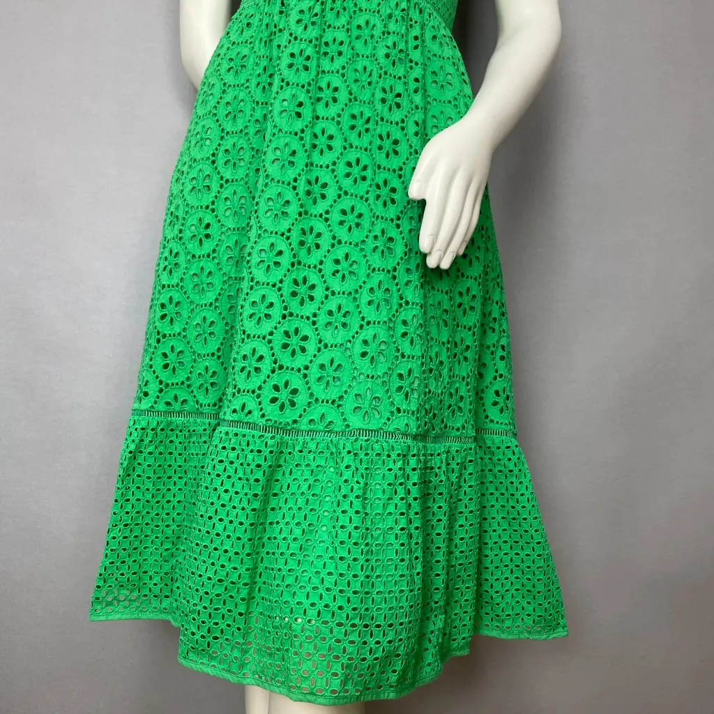 1901 Dress Cotton Eyelet Sleeveless Shirtdress Green Size 6 Petite Collar A-Line - Image 6