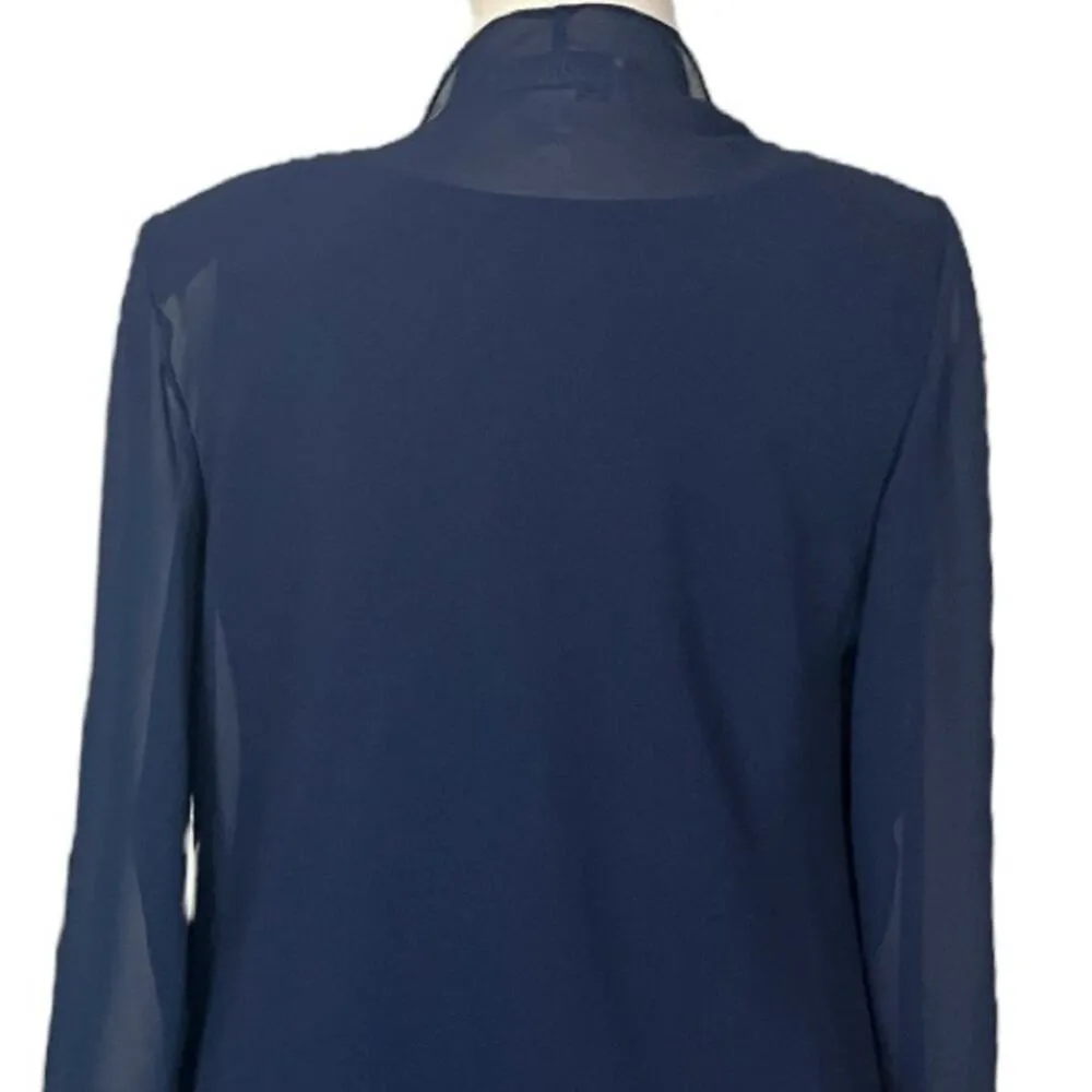 Jessica Howard Midi Jacket Dress Ruffle Front Chiffon Navy Blue Women’s Size 14W - Image 7