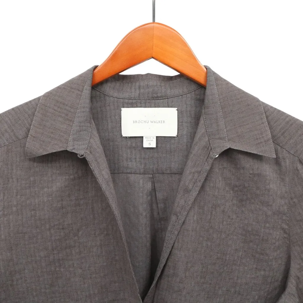 Brochu Walker Collared Top Blouse Shirt Cotton Popover Long Sleeve Gray S - Image 2