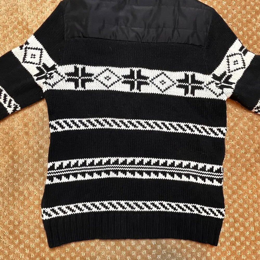 Ralph Lauren M Black & White Scandinavian Fair Isle Knit & Nylon Sweater Jacket Size M - Image 10