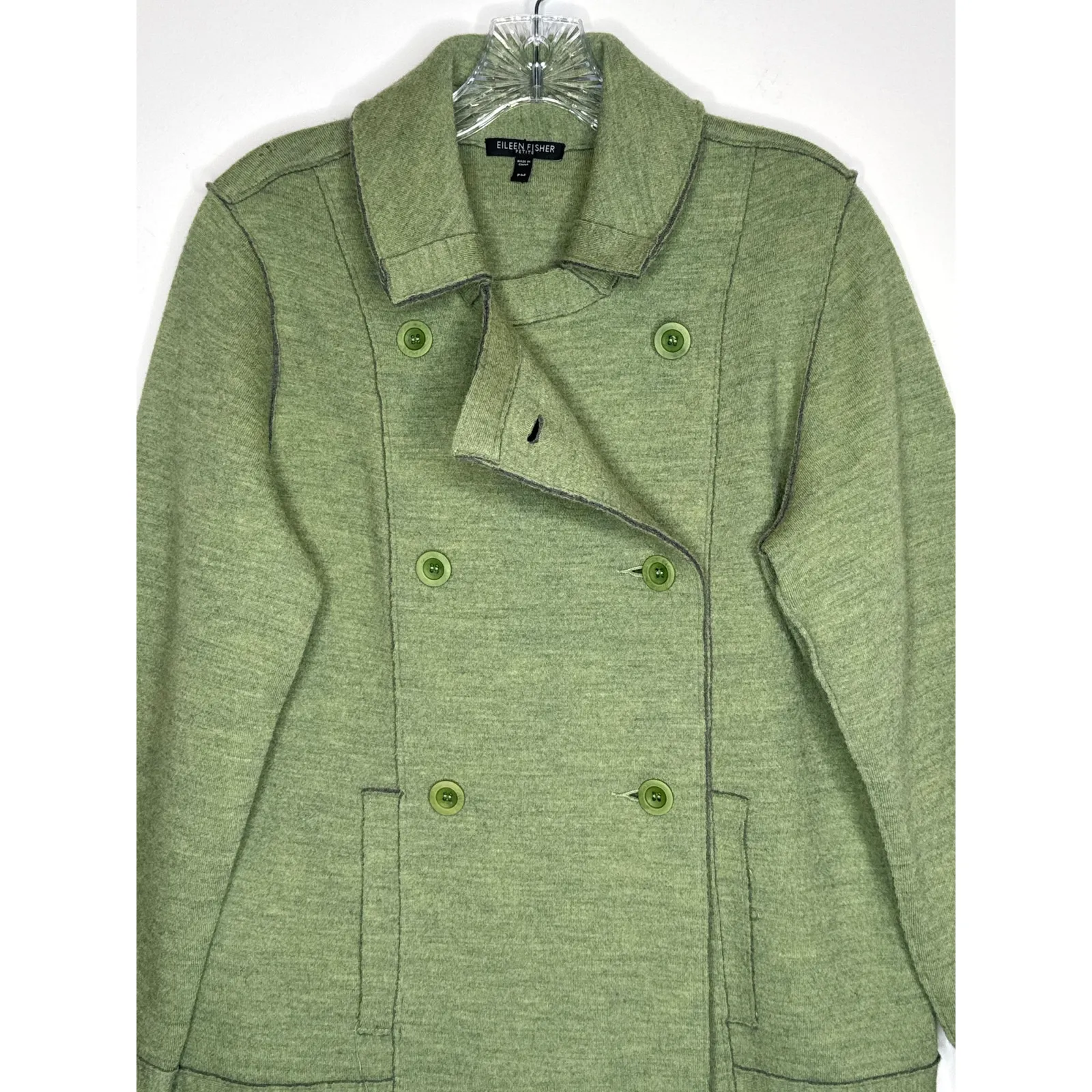 Eileen Fisher Petite Merino Wool Double-Breasted Peacoat Sweater Jacket medium P - Image 7