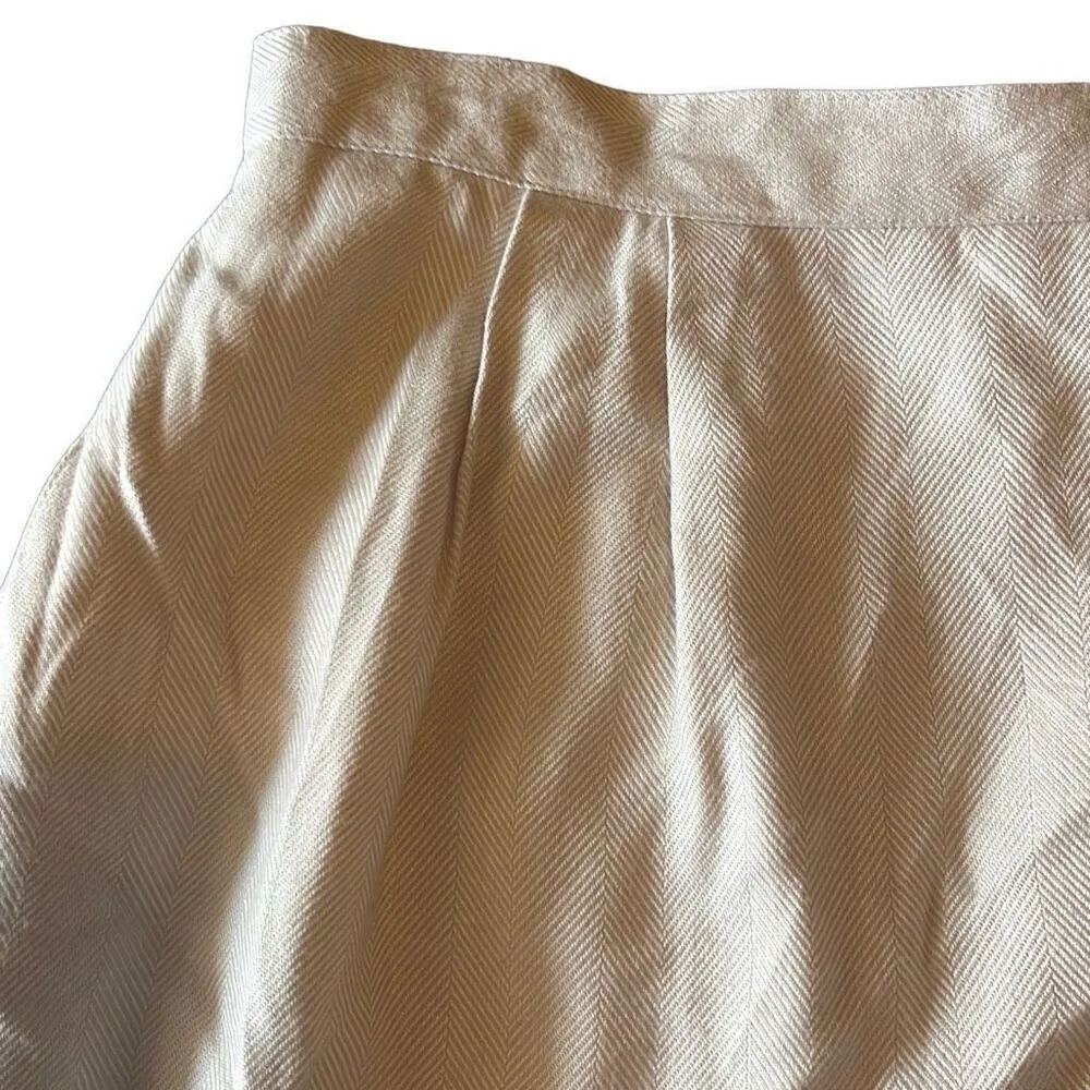 Glenbrooke Vtg 14 Cream Herringbone Pleated Midi Pencil Skirt Lined Secretary - Image 3