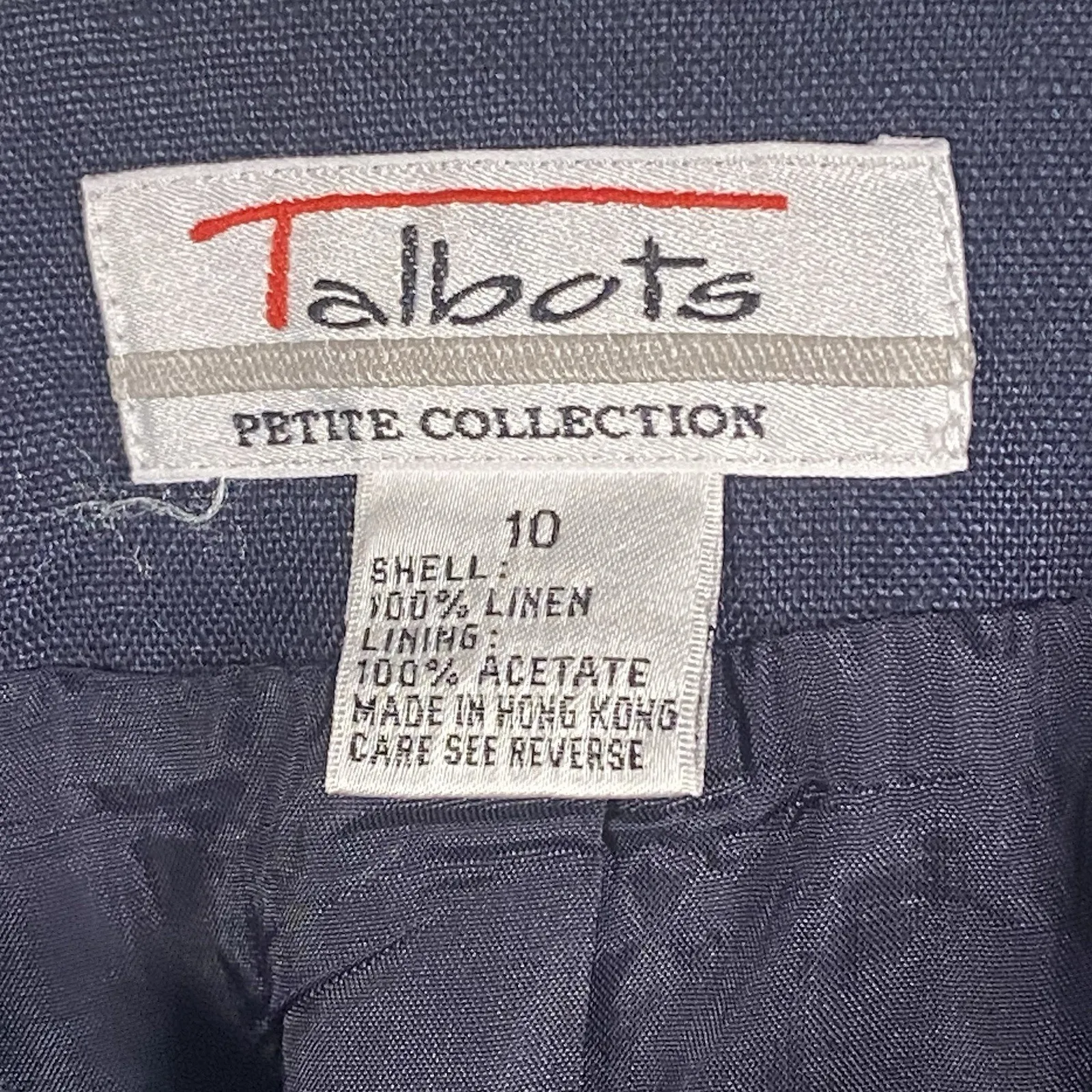 Talbots Blazer Womens 10 Petite Blue Linen Open Front Long Sleeve Coat Gold - Image 5