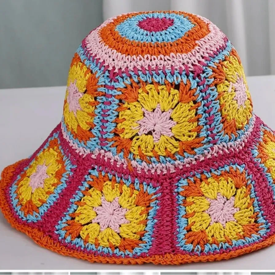 Colorful Crochet Sun Hat Red - Image 2