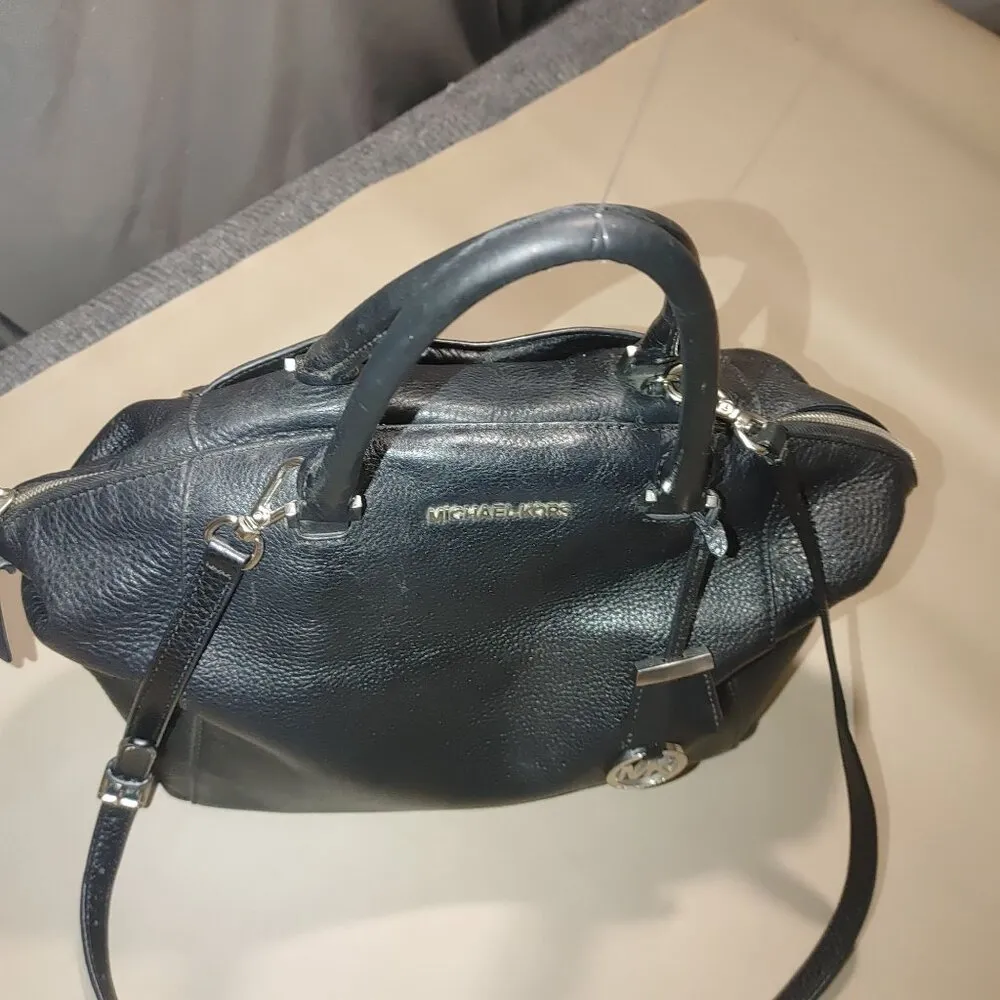 Michael Michael Kors Riley Black Leather Satchel Shoulder Bag  MK Charm Detachab - Image 5