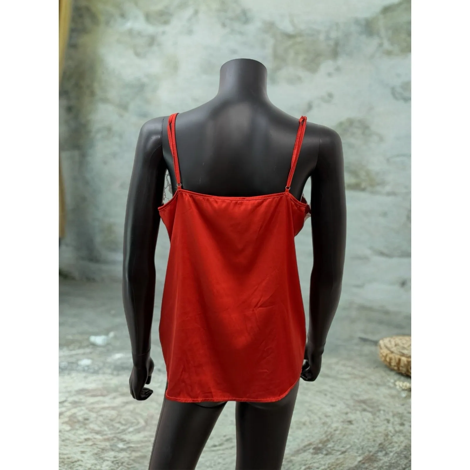 Belle‎ Vere Notte Red Satin Lace Trim Cami Tank Top Size L - Image 2