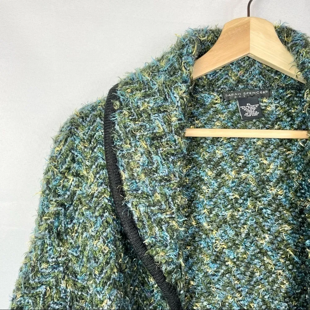 Sarah Spencer Petite Green & Blue Knit Button Down Sweater Jacket PL Size L - Image 3