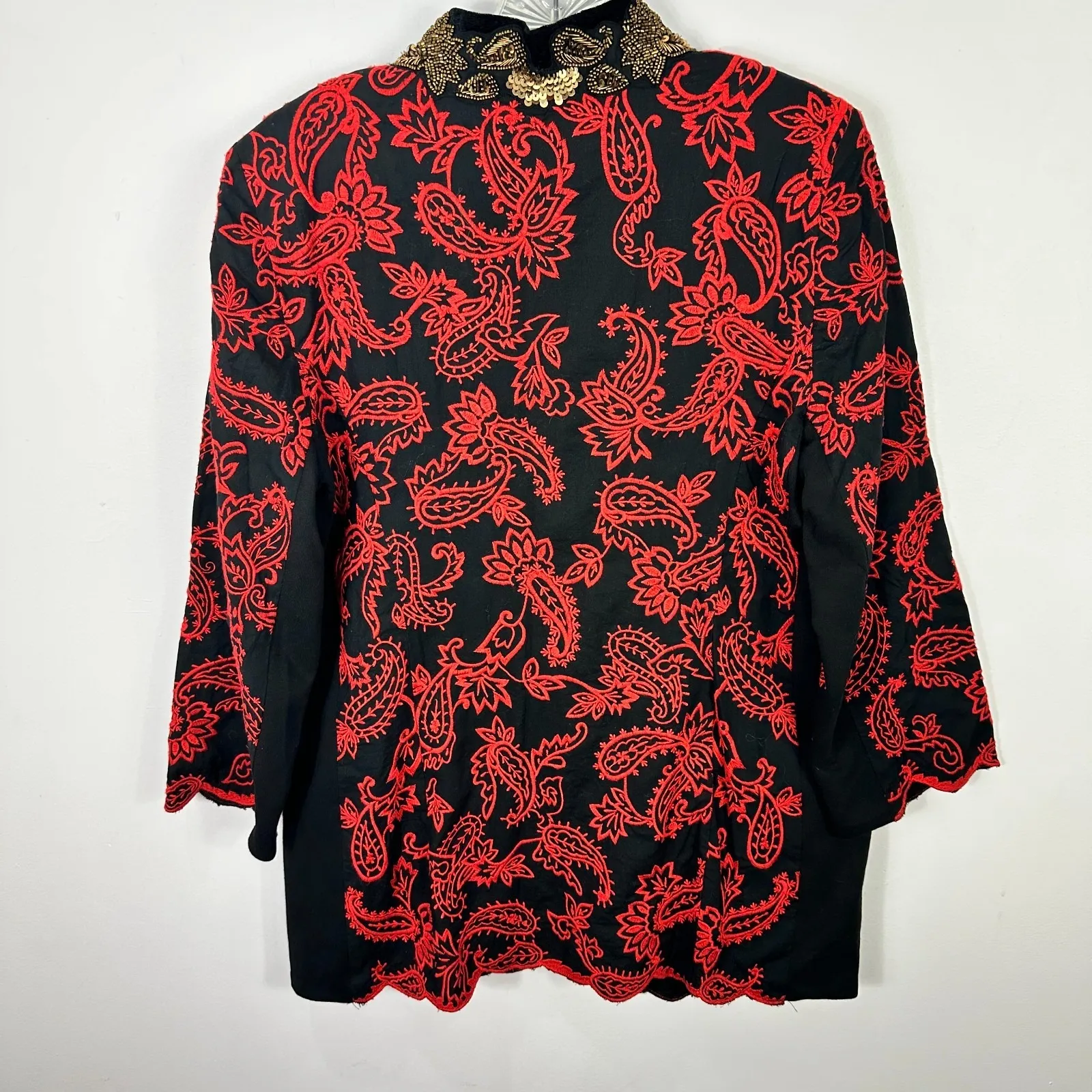 Chicos Collectibles Jacket‎ 1 Black Red Embroidered Beaded Boho Artsy Whimsigoth - Image 9