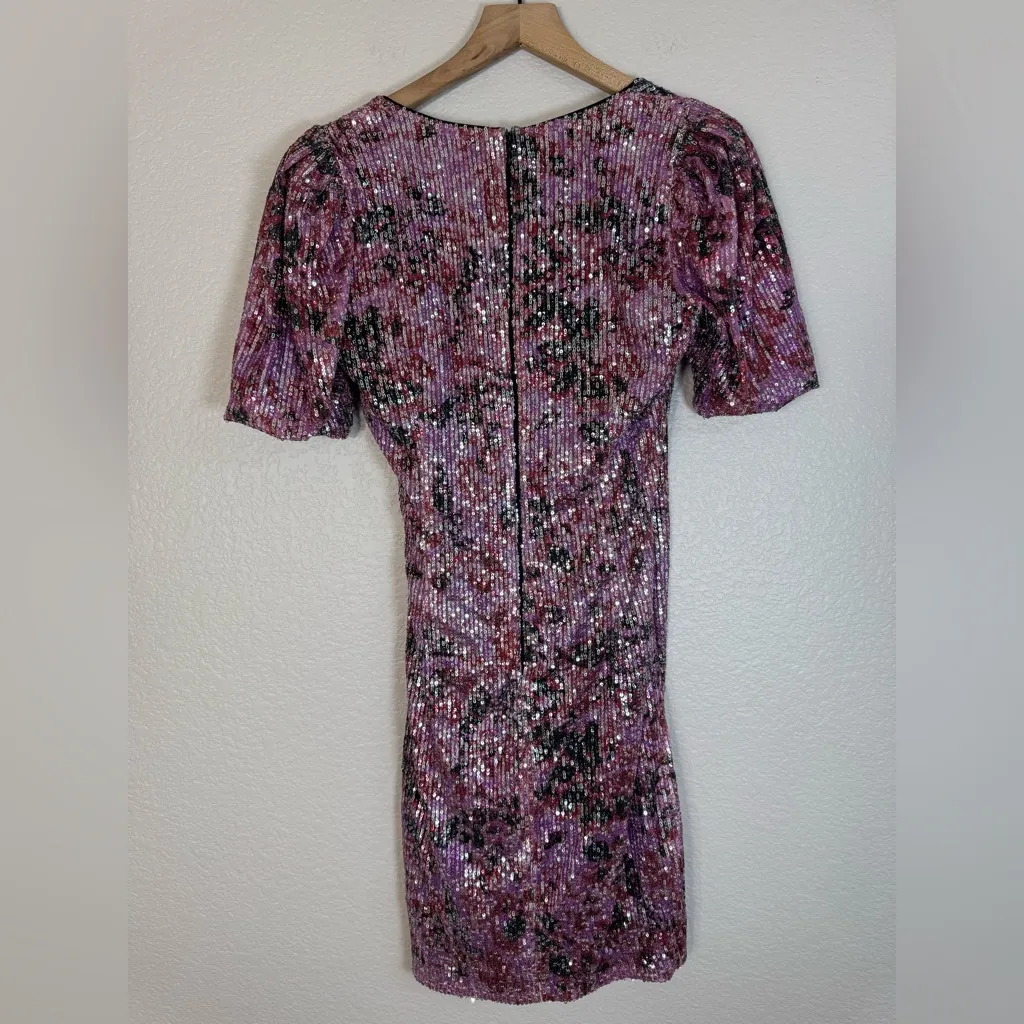 One33 Social Pink Multi Sequin Faux Wrap Mini Dress size 8 - Image 5
