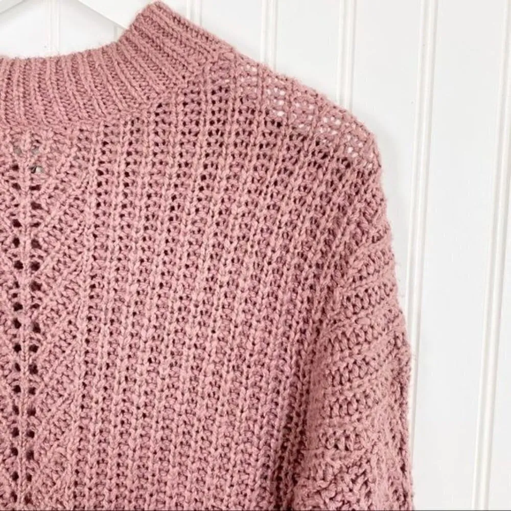 Lucky Brand‎ Crewneck Ribbed Knit Sweater in Pink Boho Casual Winter Size Small - Image 4