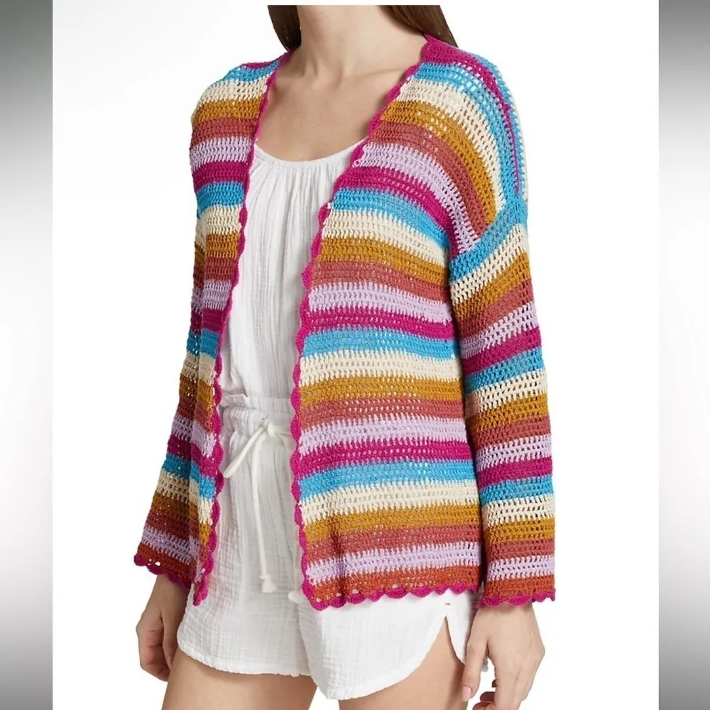 Xirena Women’s Striped Cardigan Sweater Small Multicolored Boho Crotched - Image 2