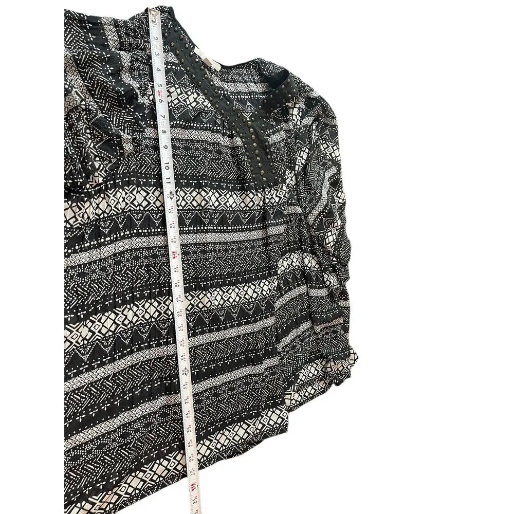 Woman Within Black Geometric Pattern Sheer Flowy V-neck 3/4 Sleeve Tunic Top 1x - Image 8