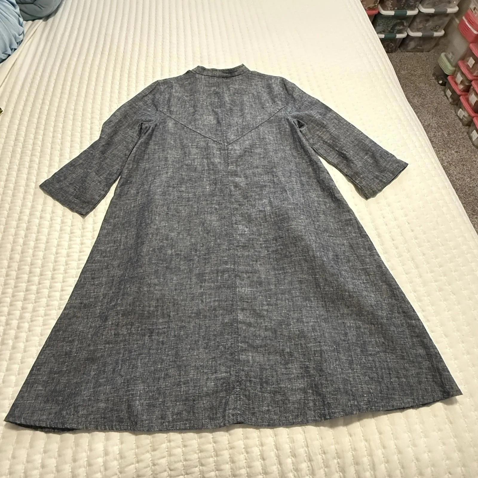 Eileen Fisher Blue Chambray Dress 3/4 Sleeve Hemp & Organic Cotton XS - Image 8