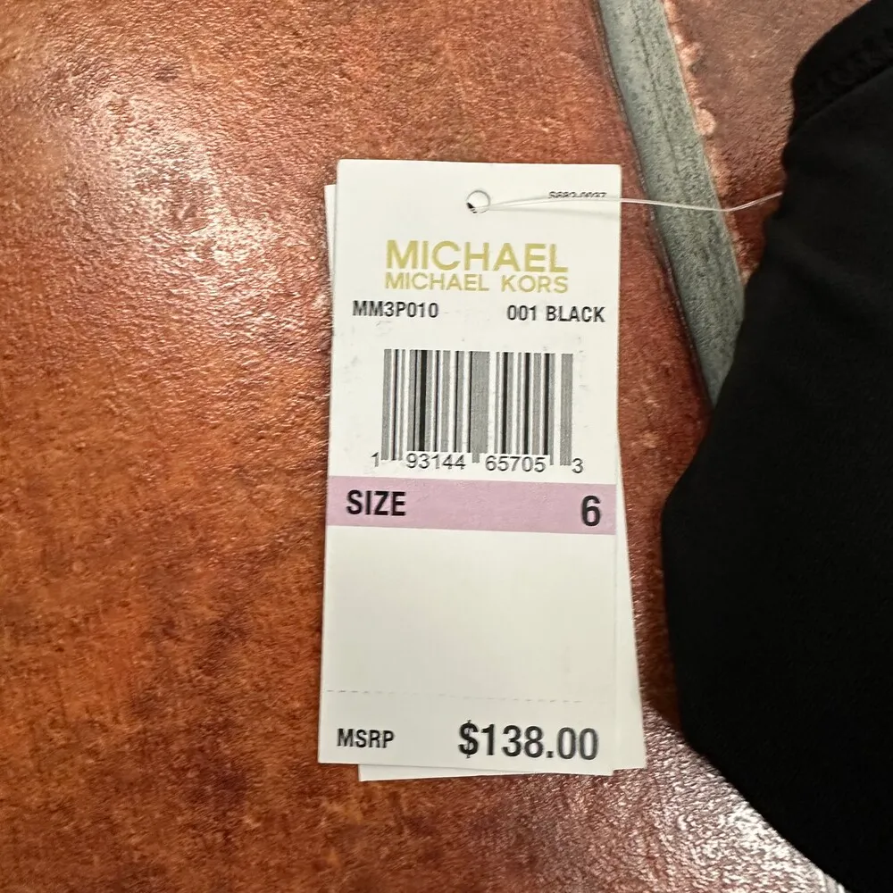 NWT Michael Kors Black Cut Out Zipper Accent Stretchy One Piece Swimsuit Size 6 - Image 6