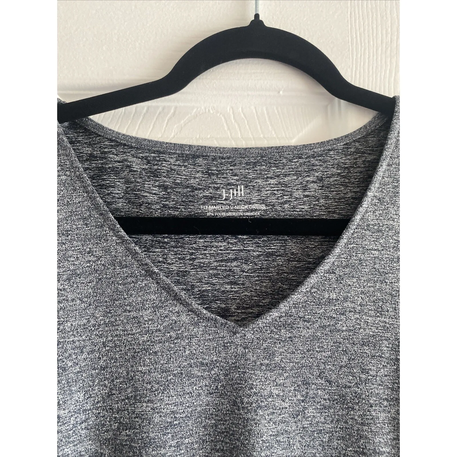 J Jill Fit Marled Gray V Neck Dress Size Medium Relaxed Midi Pockets Shirttail - Image 2