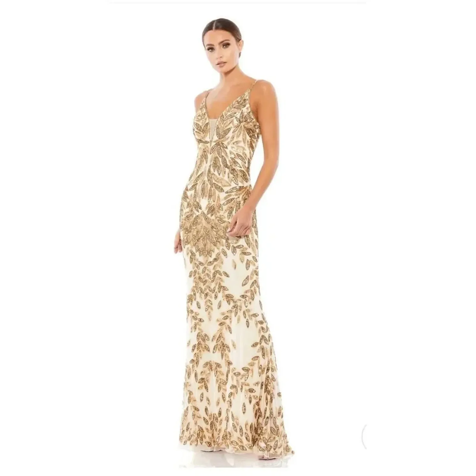 MAC DUGGAL 5107 Embellished Leaf Nude Gold Gown, Size 4, New with Tag $498 - Image 3