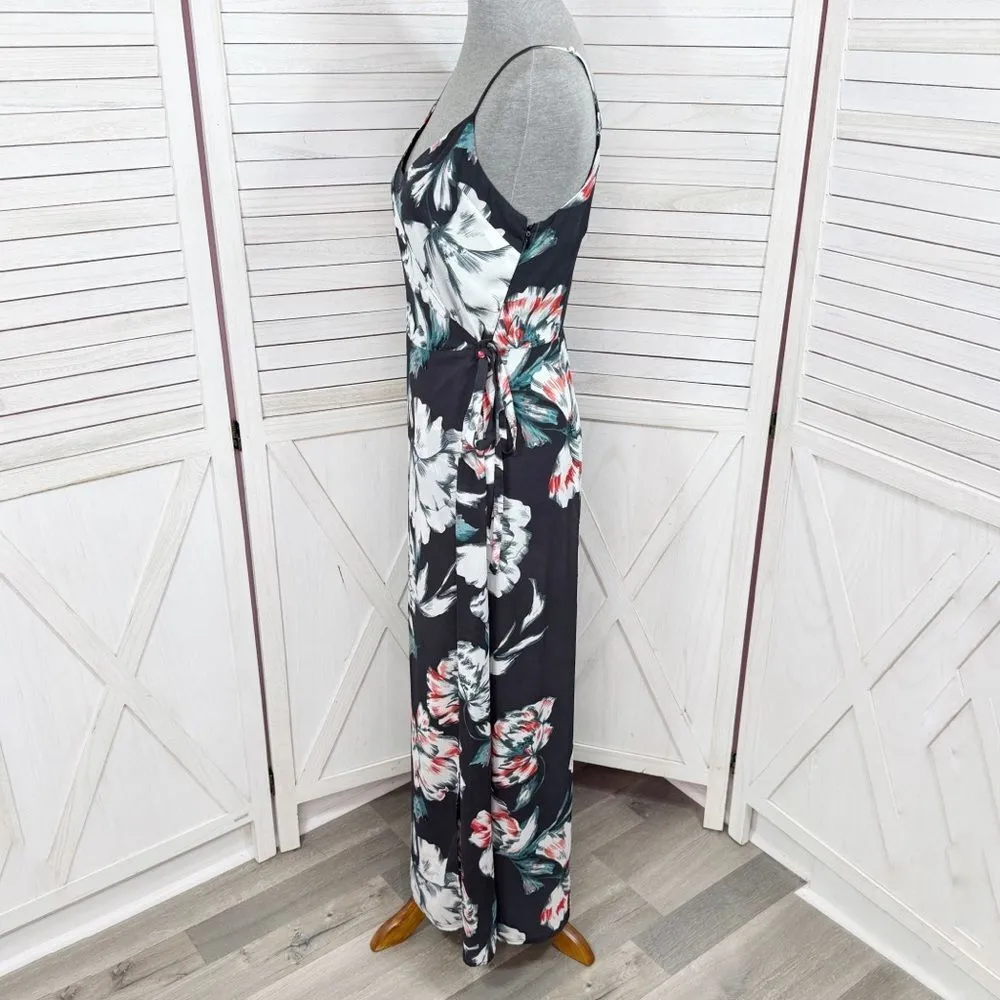 Philosophy Oversized Floral Faux Wrap Side Tie Sleeveless Maxi Slip Dress Blue 4 - Image 3