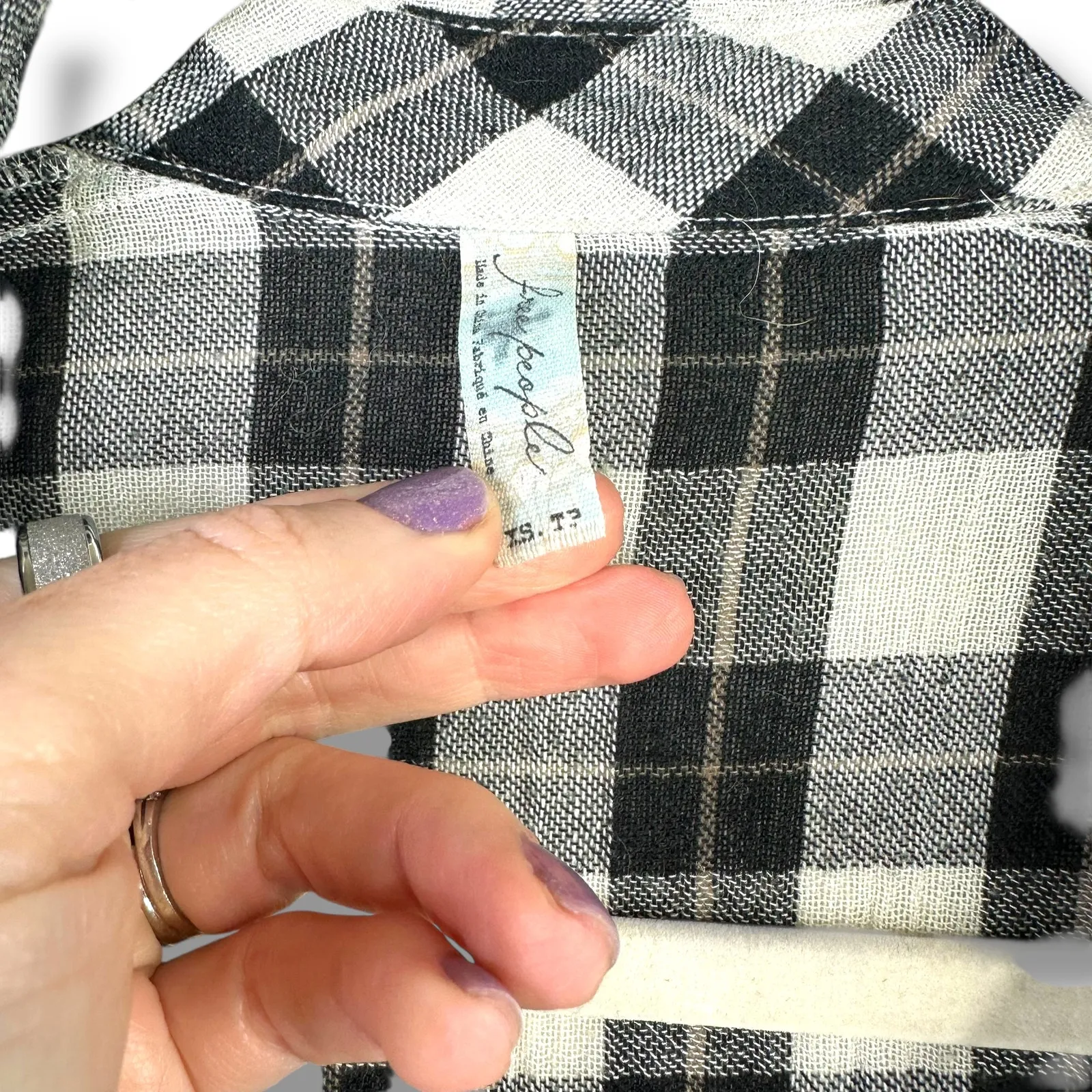 Free People Black White Plaid Lace-Up Cutout Snap Down Gauze Long Sleeve Shirt - Image 8