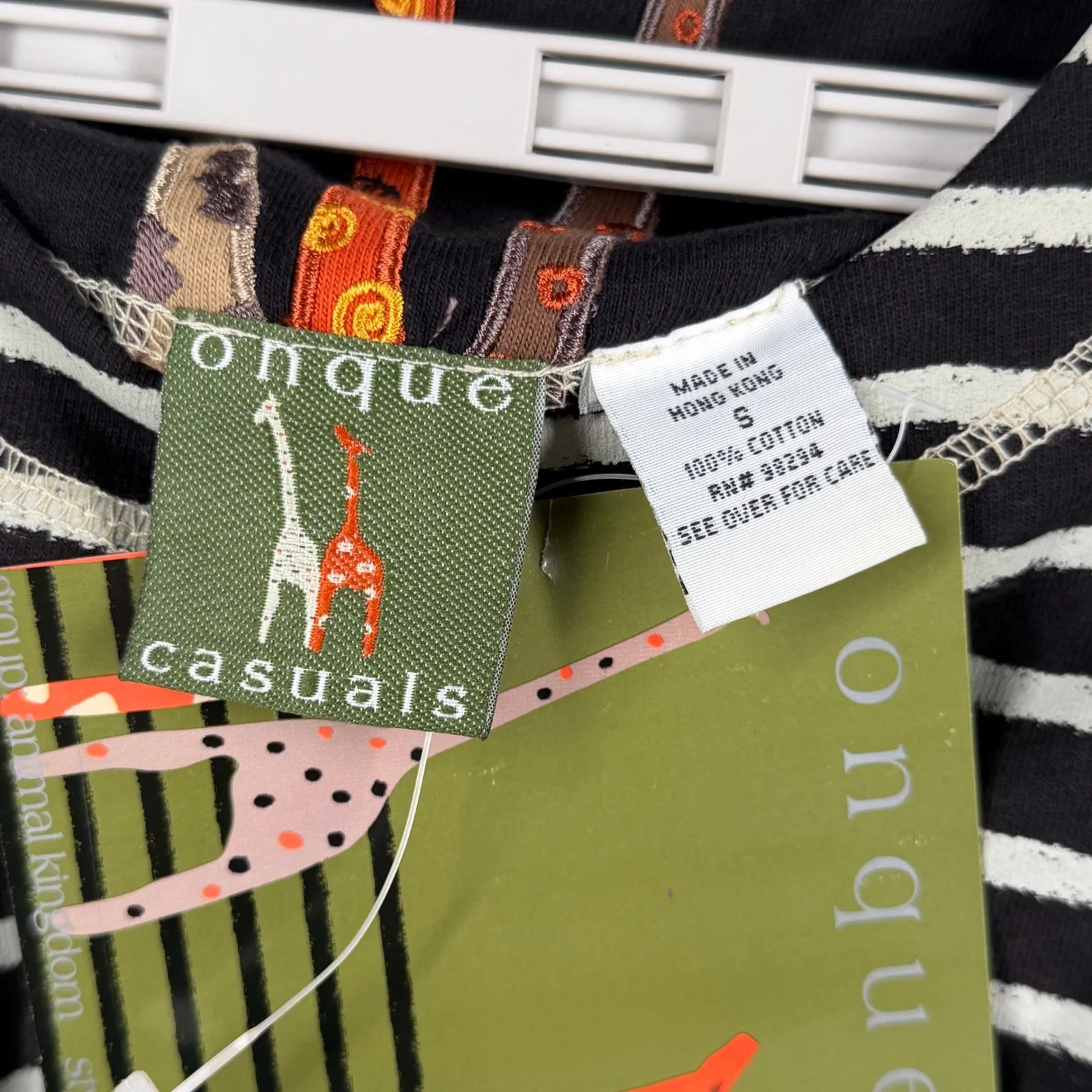 Onque Casuals Baby Tee Vintage 90s Giraffe Striped Small Black White Nautical - Image 5