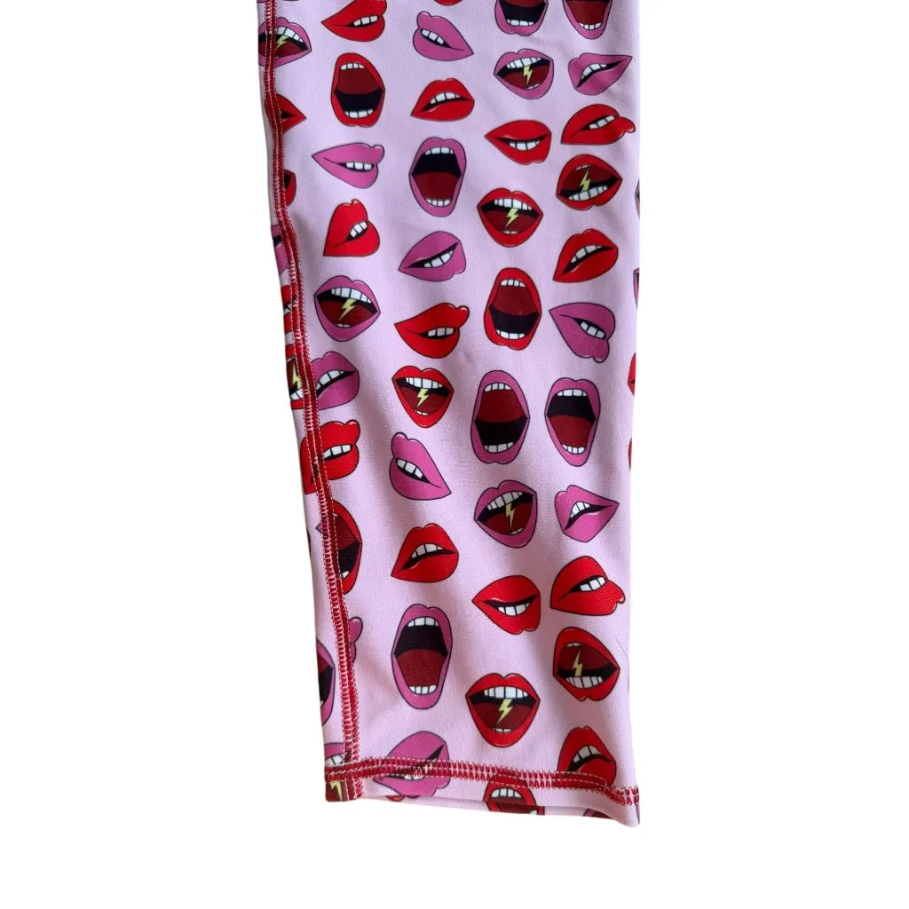 BRITTANY ALLEN Athleisure Project Runway Lipstick Print Workout Tights Leggings Pink Size XL - Image 7